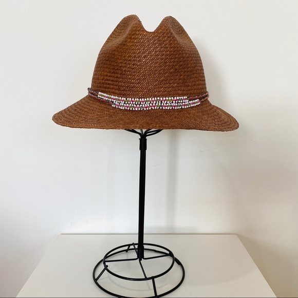 Beautiful Panama brown straw hat w beading details!!! - Picture 1 of 8